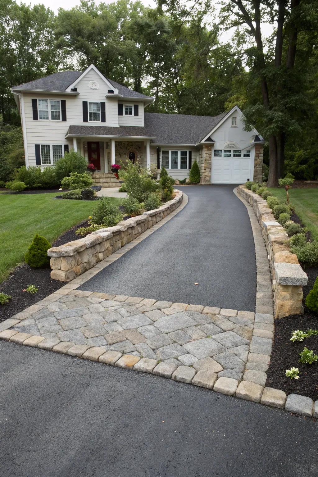 Fancy trim adds definition and style to this driveway entry.