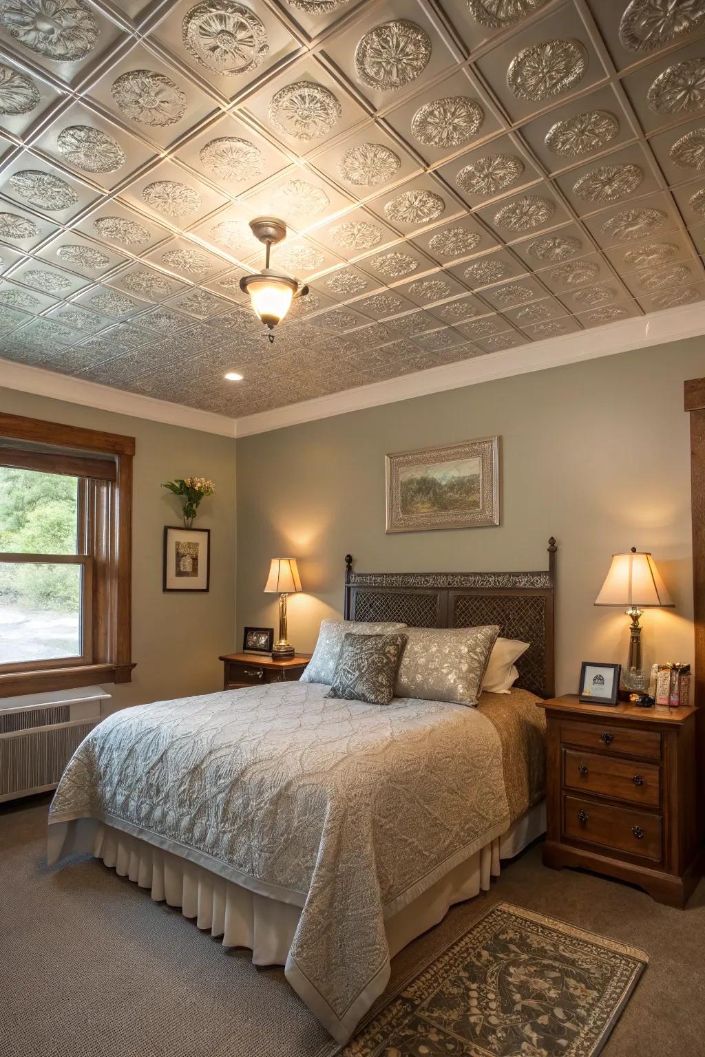 Budget-friendly elegance achieved with alternative metal ceiling squares.
