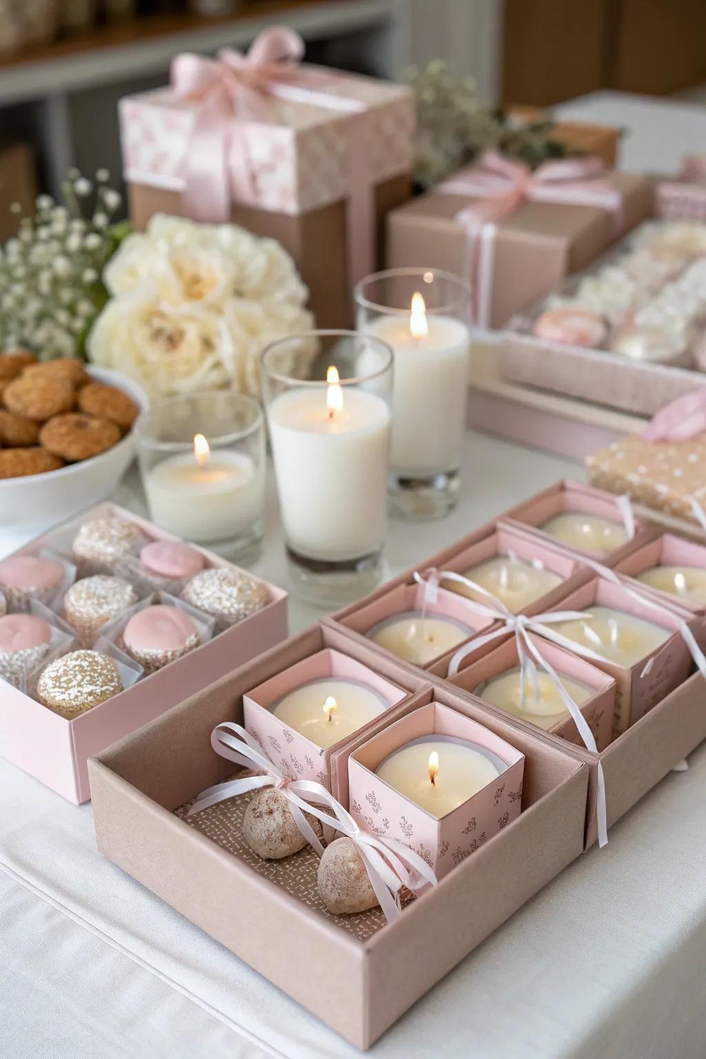 Lovely wedding favors in antique rose.