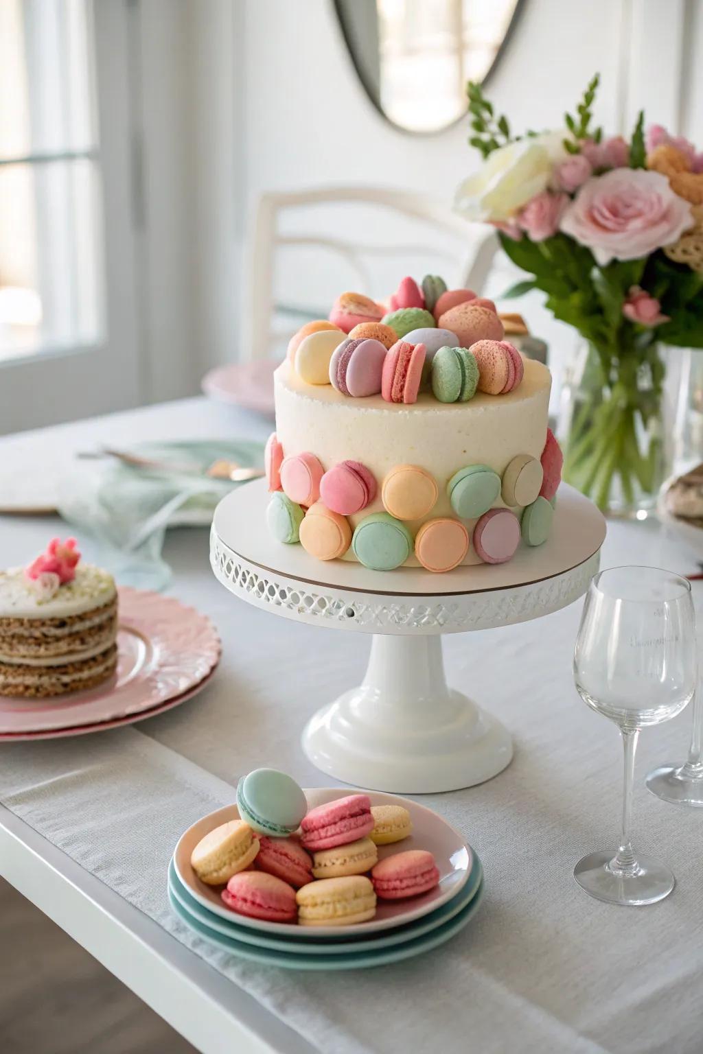 Petite meringues introduce a Parisian flair to this Easter cake.