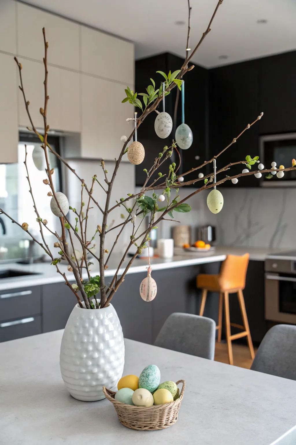 An Easter egg tree constitutes an enchanting and distinctive centerpiece.