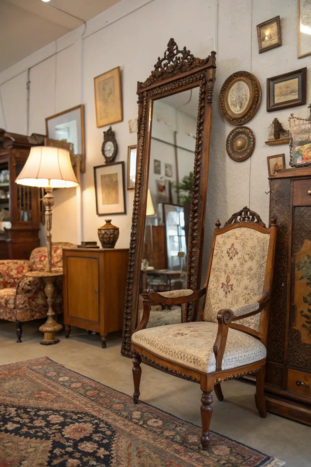 Time-worn pieces bring character and history to this eclectic room.