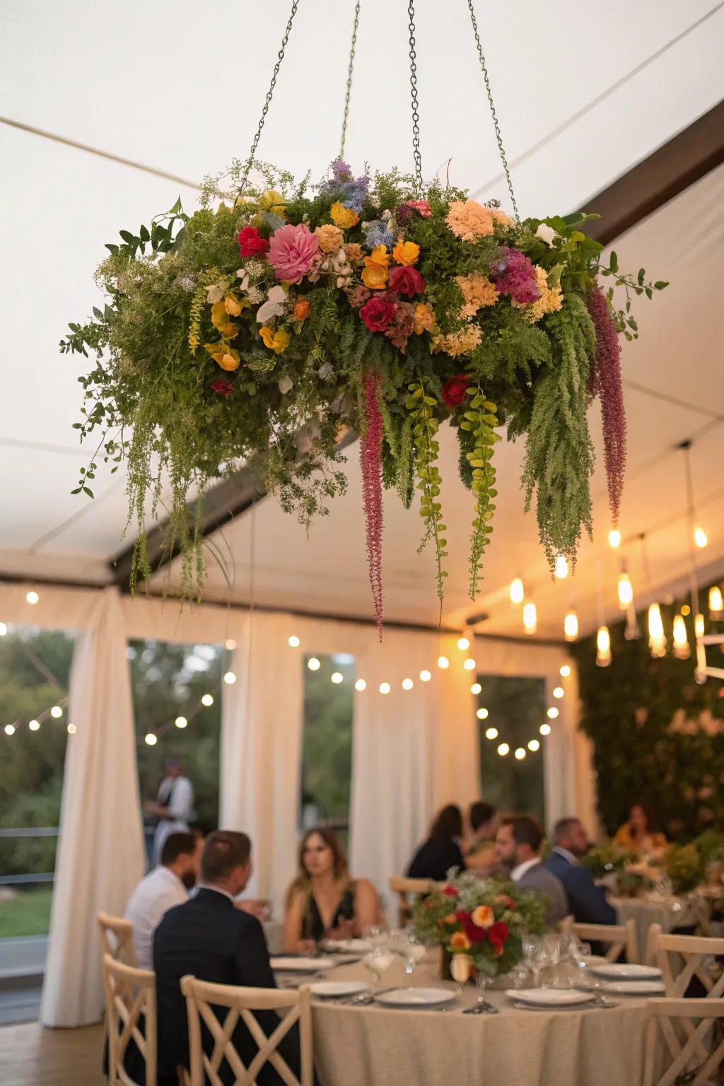A stunning hanging botanical display as an eye-catching centerpiece.