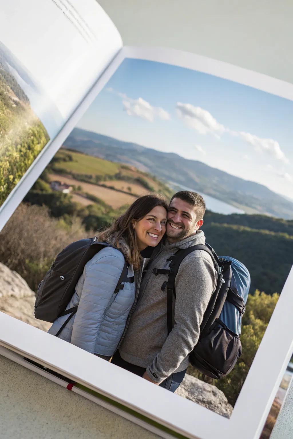 Journey escapades contribute excitement to an engagement photo book.