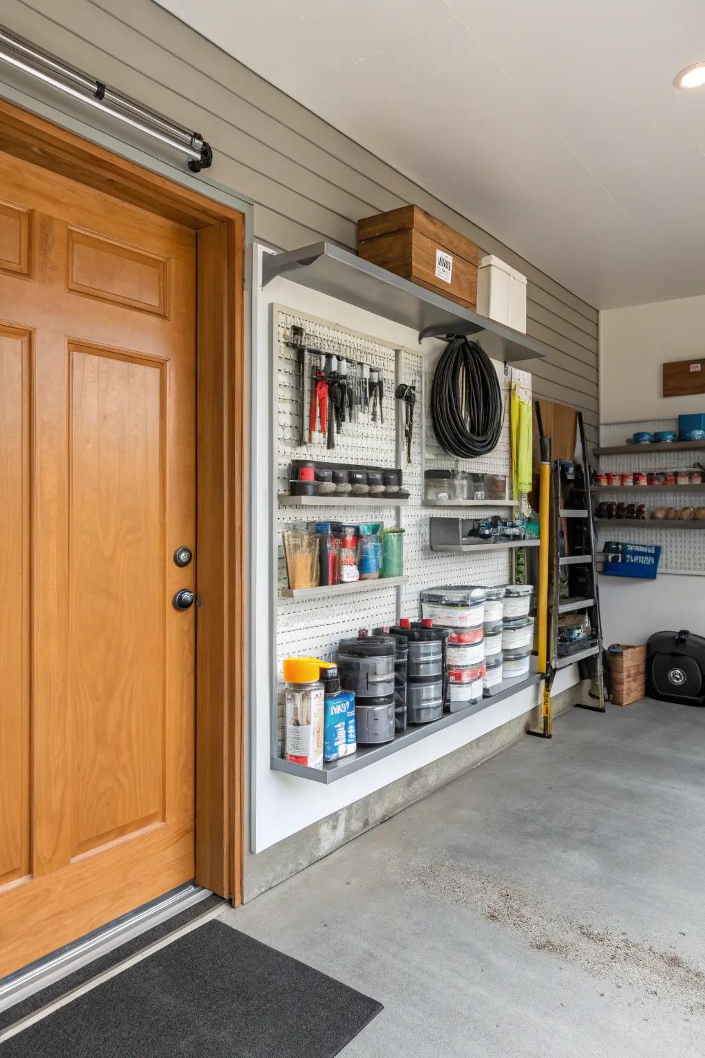 Shelves can be a good use for storage.