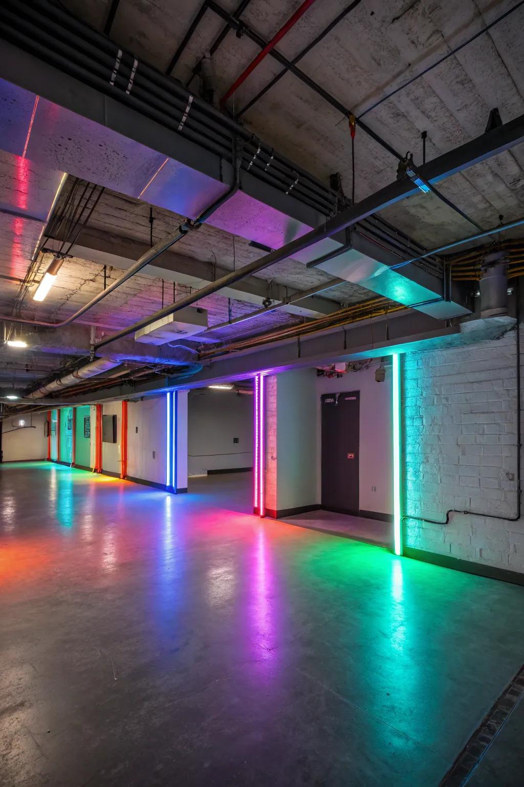 A fascinating light show improves the basement's feeling.