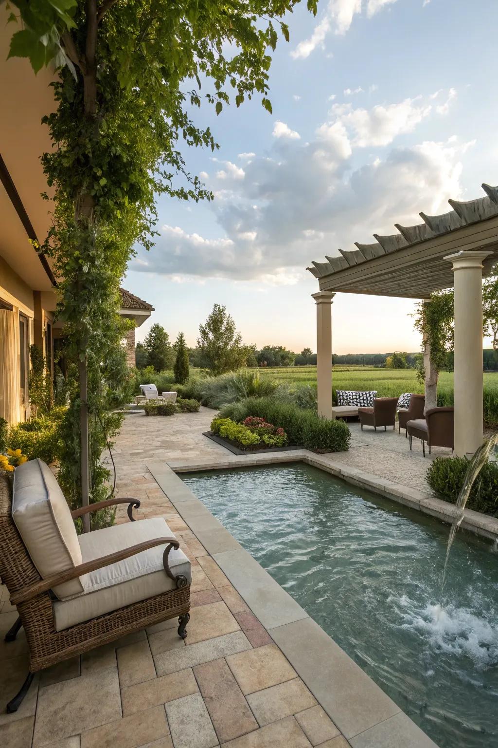 Add tranquility with a soothing aqua element on your patio.