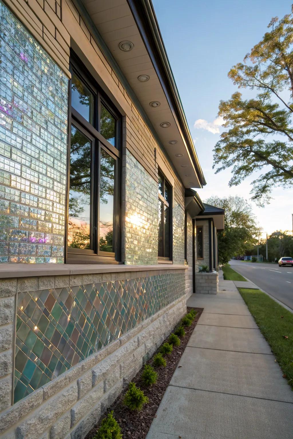 Glass mosaic cladding adds elegance and luxury.
