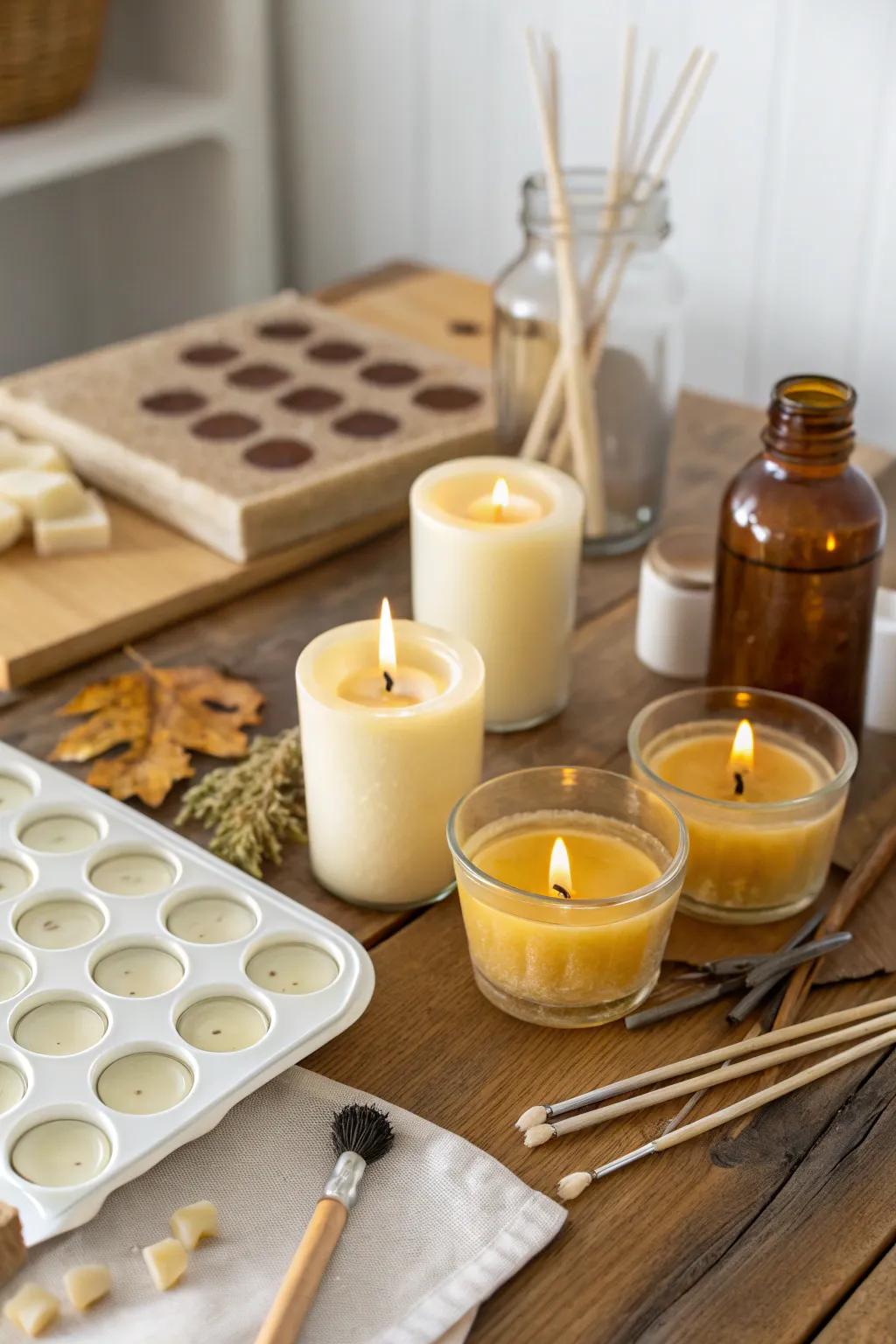 Handmade wax light making birthday party.