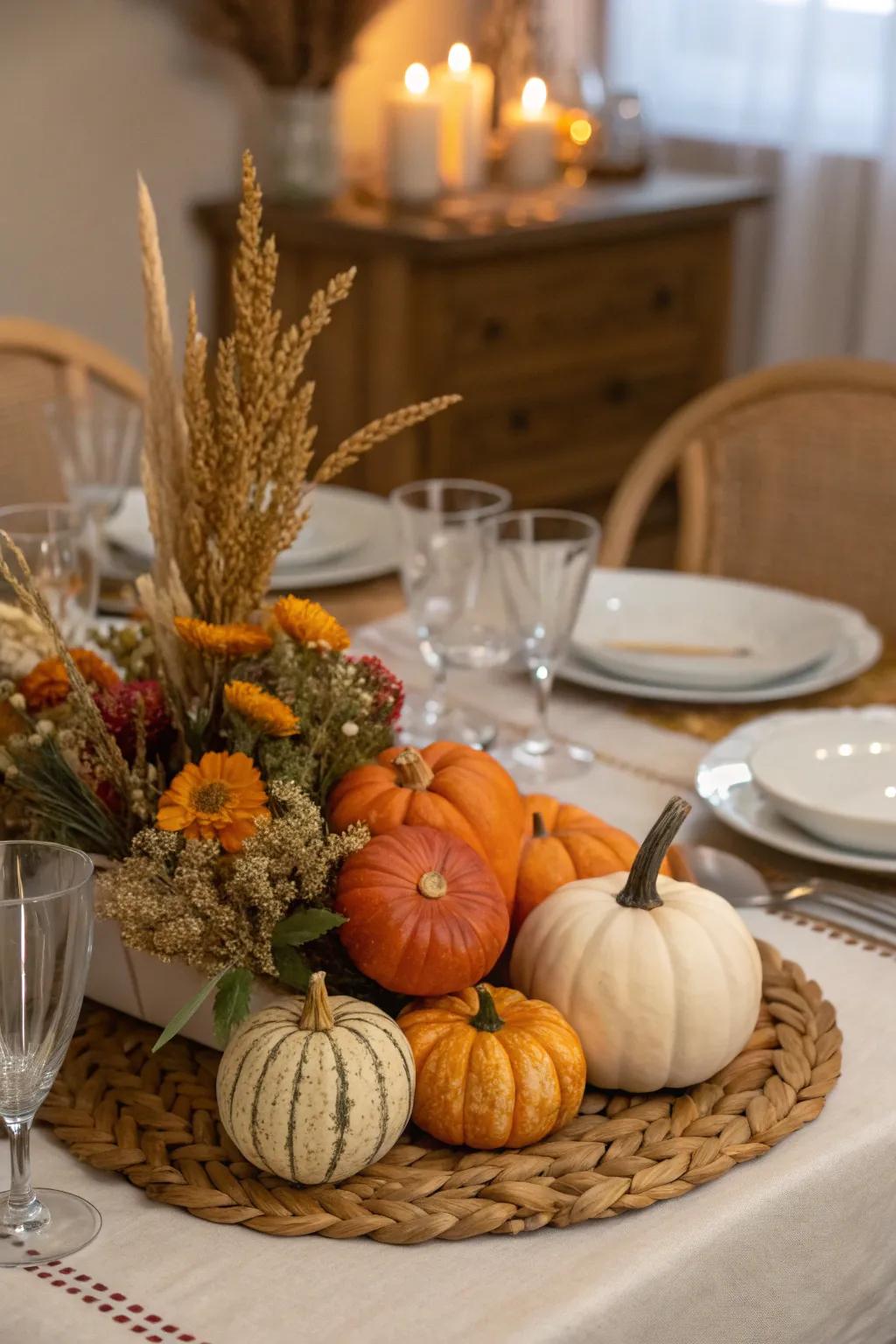 A stunning centerpiece celebrates the beauty of the harvest season.
