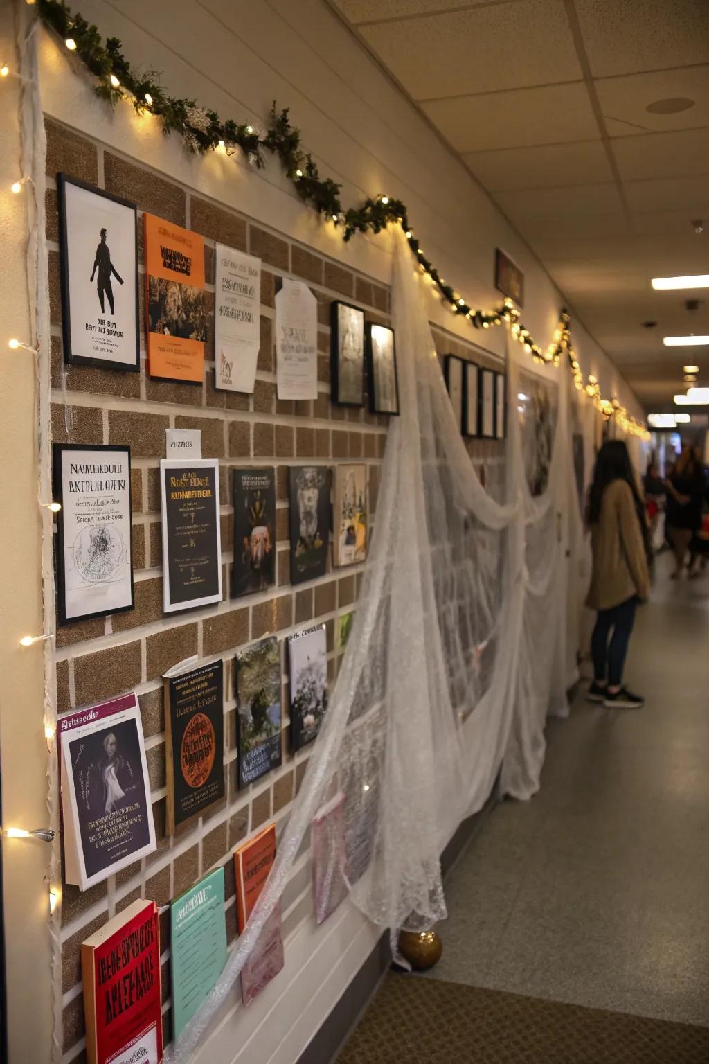 A spectral frightful novel corner-themed bulletin board.