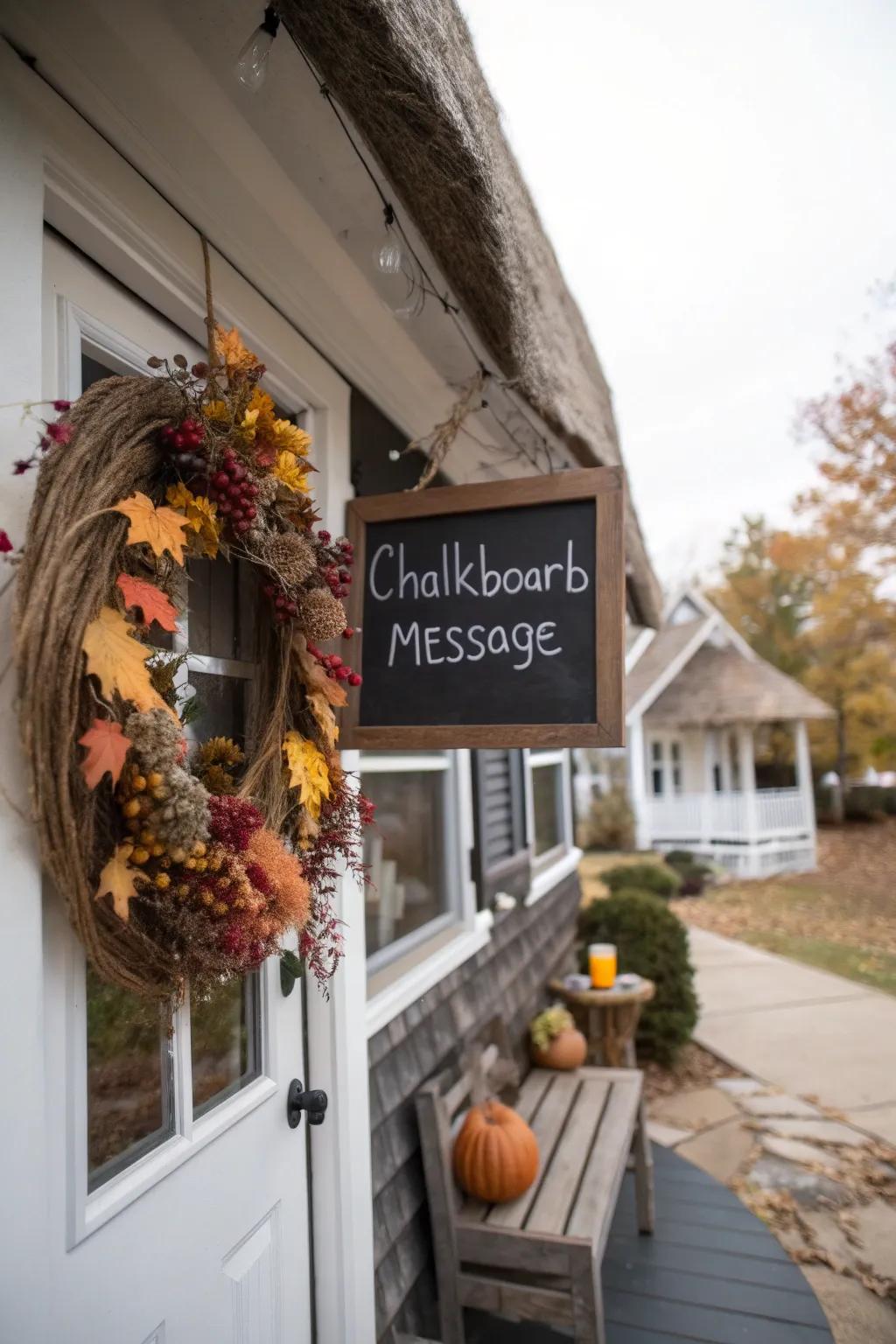 A markboard wreath enables you to customize your seasonal greetings.