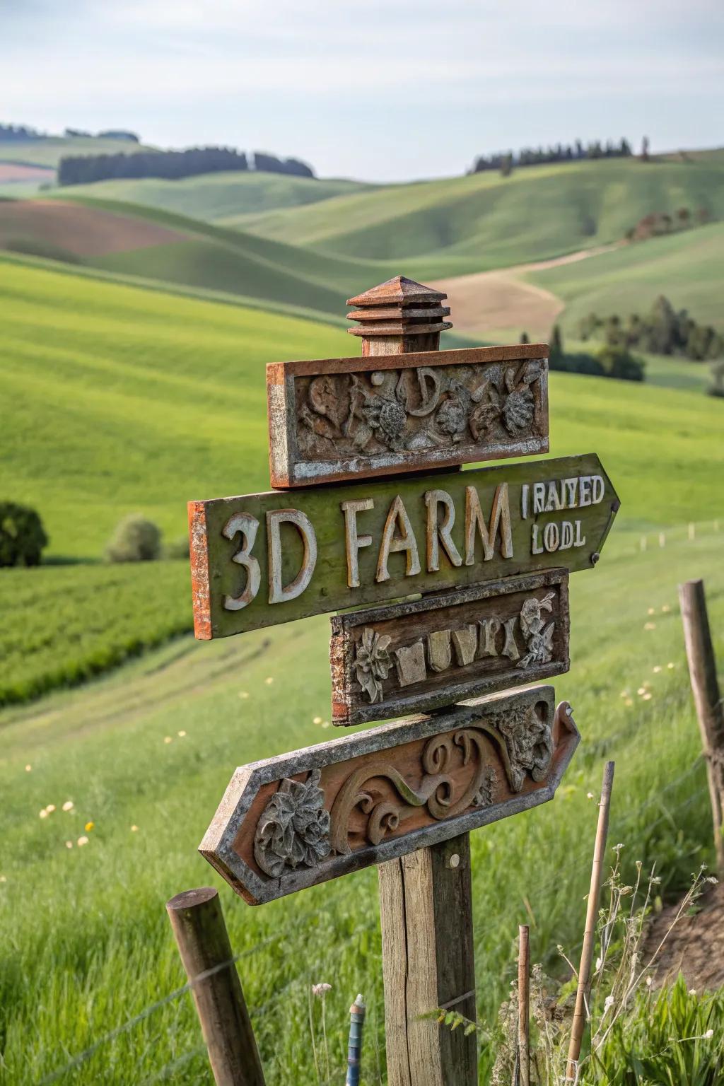 3D tiers that enrich a farm sign with dimension and fascination.