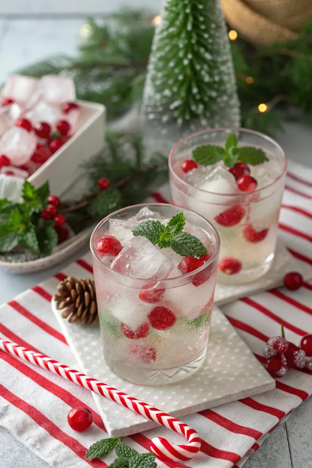 Peppermint ice pieces for a holiday refreshment.