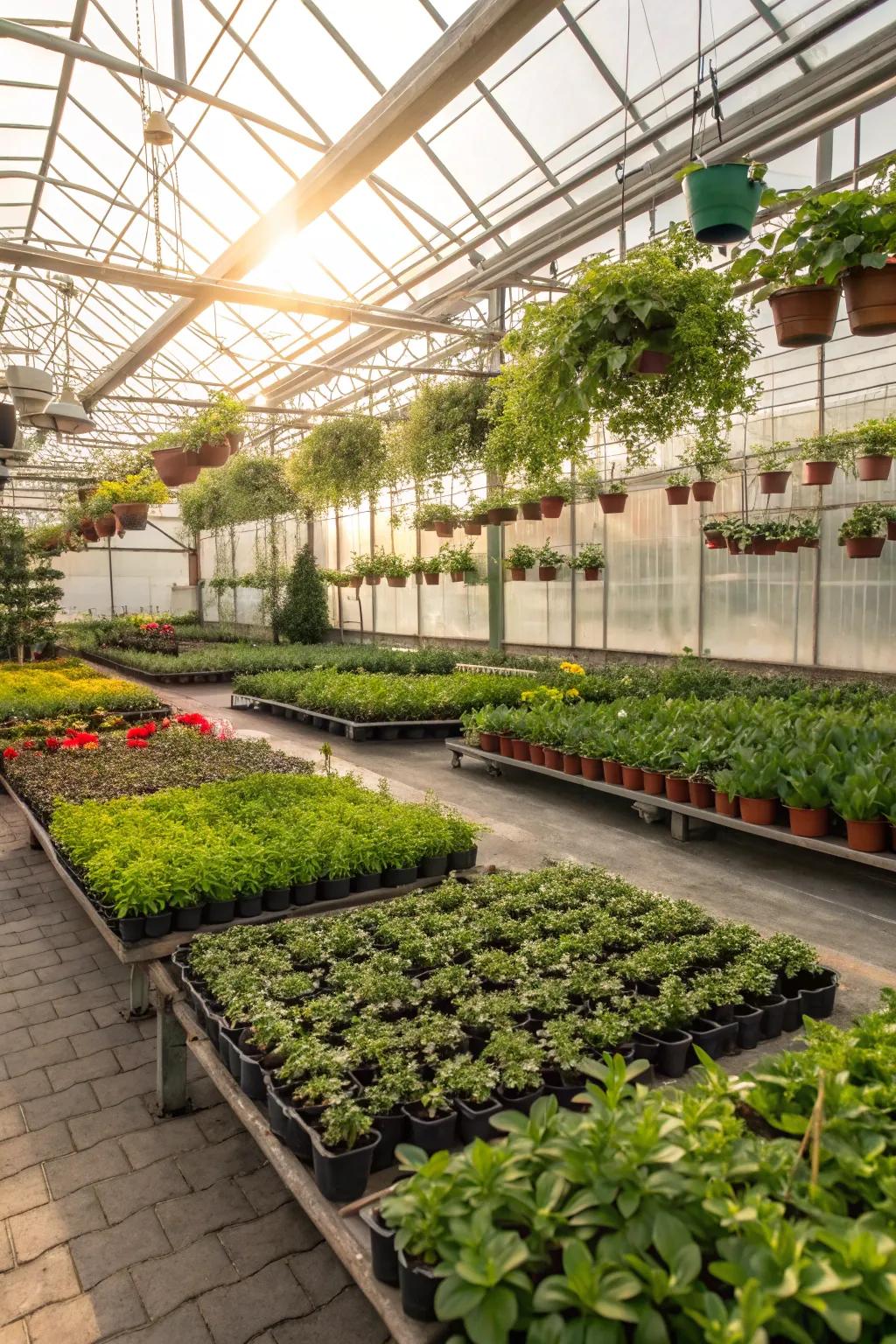 A bustling greenhouse is ideal for nurturing plants year-round.