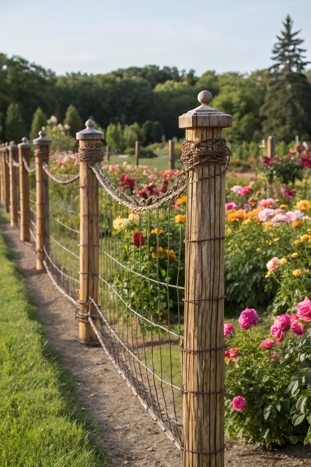 Interwoven wire fences combine practicality with visual appeal.