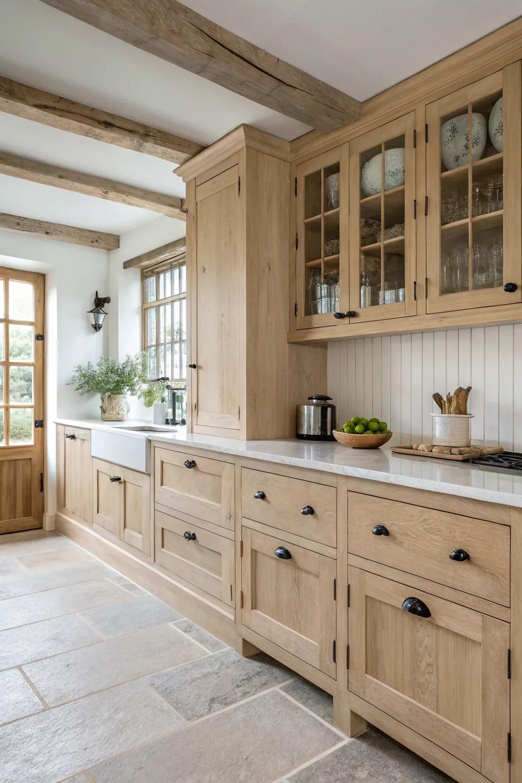 Minimalist equipment matches the beauty of pale timber fittings.