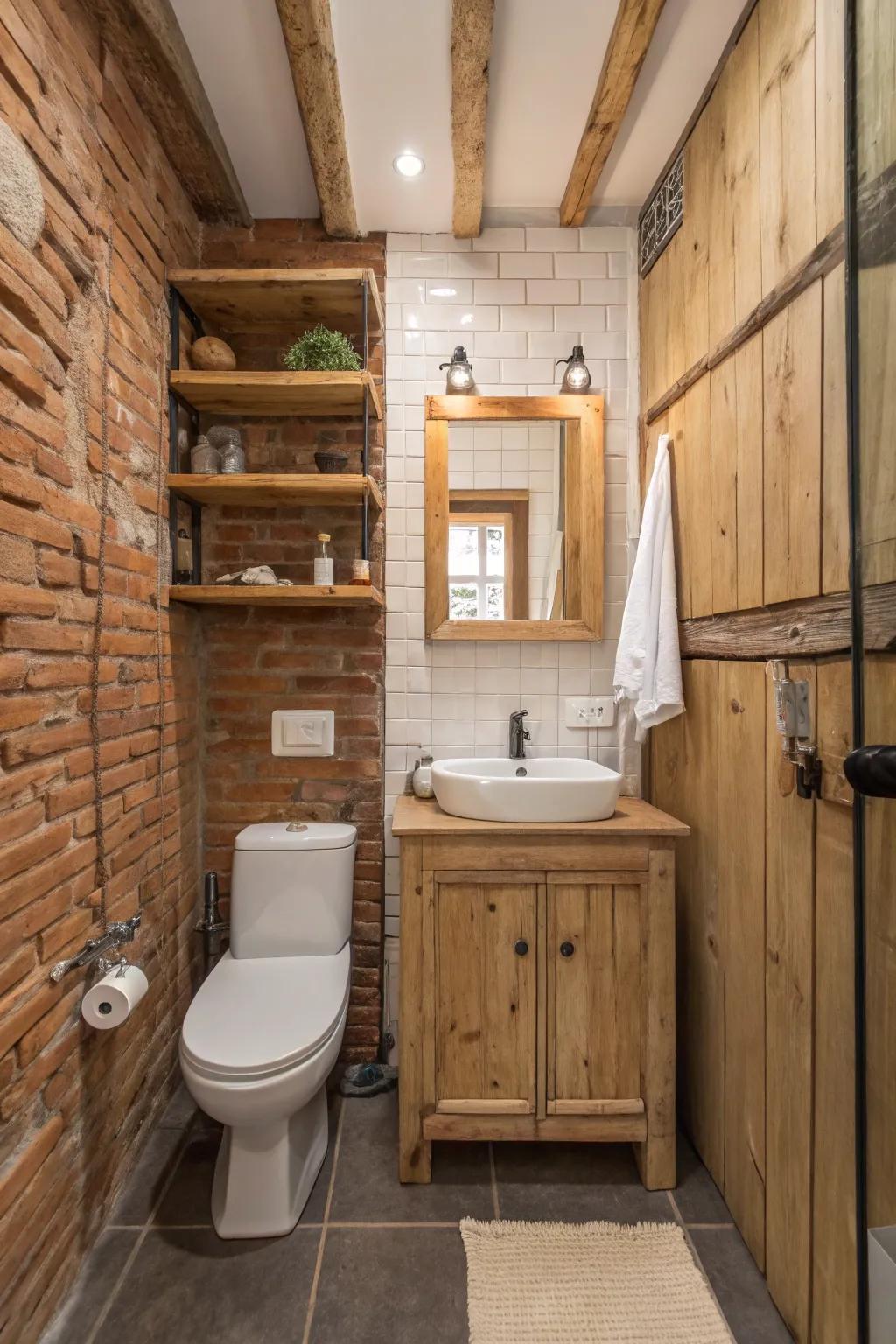 A well-thought-out layout maximizes space and style in this small farmhouse bathroom.