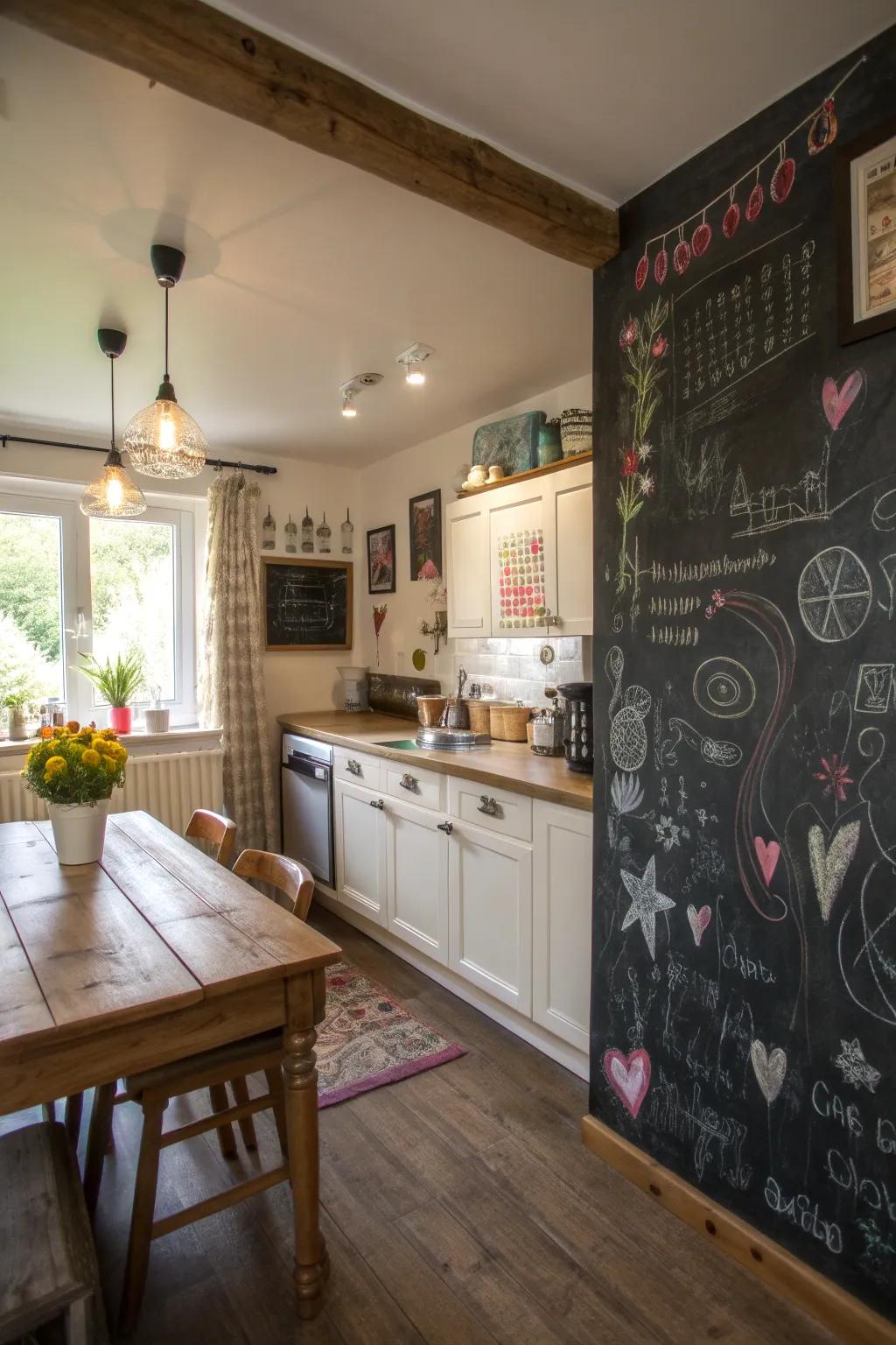 A writing board wall allows for endless creativity and practicality.