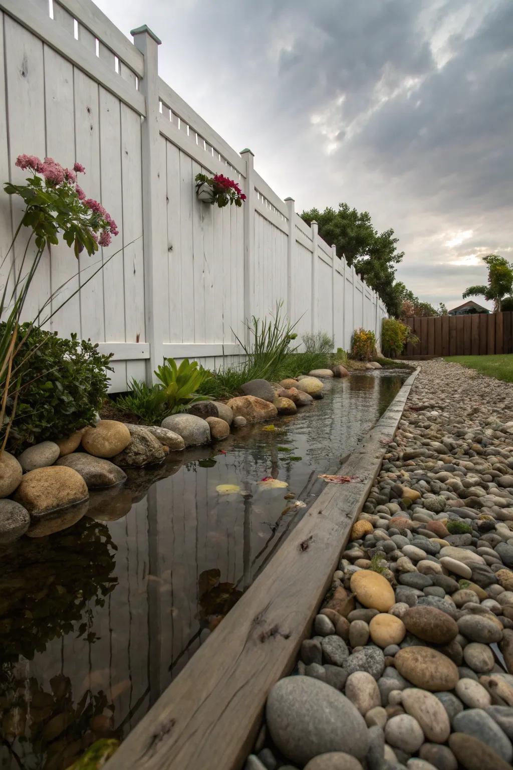 A pebble pathway enriches your fence with texture and intrigue.