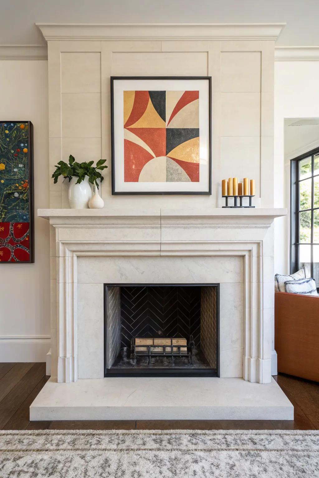 Minimalist refinement with a streamlined fireplace design.