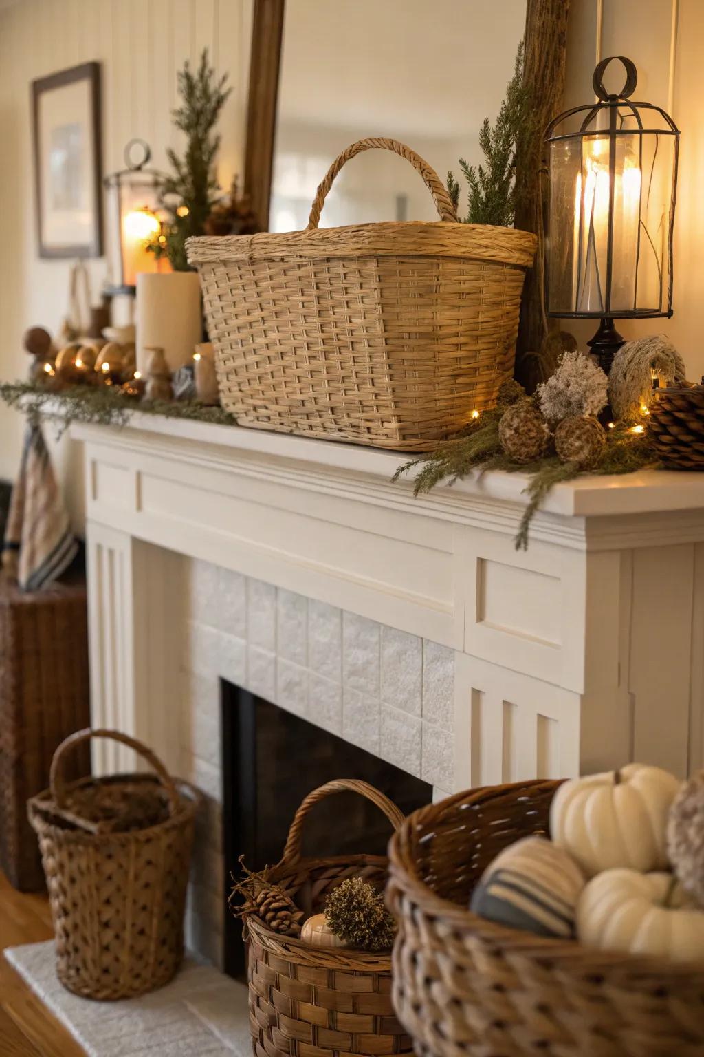 Textiles infusing warmth and texture into the mantel