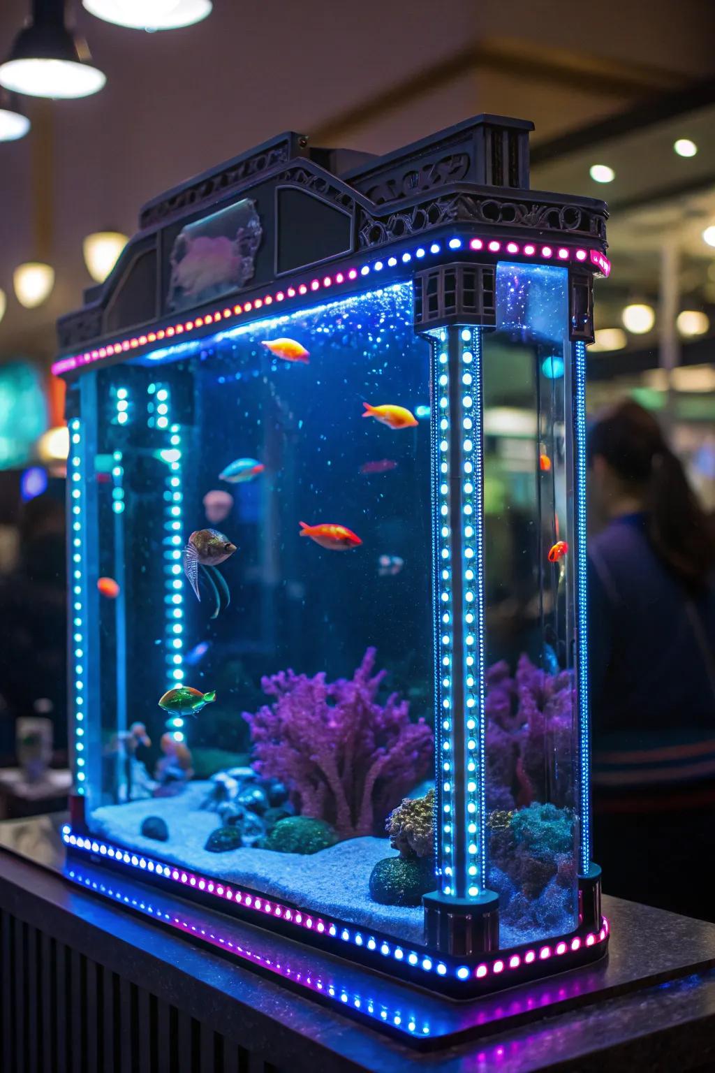 Step into the future with a vivid and glowing aquarium theme.