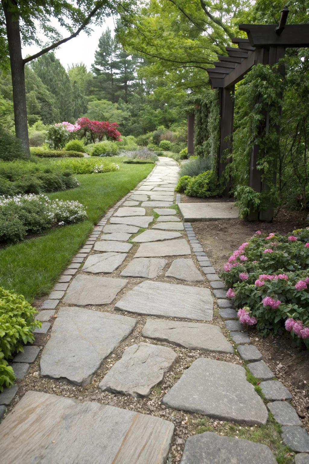 Symmetrical paving stone pathway offering a sense of balance and tranquility.