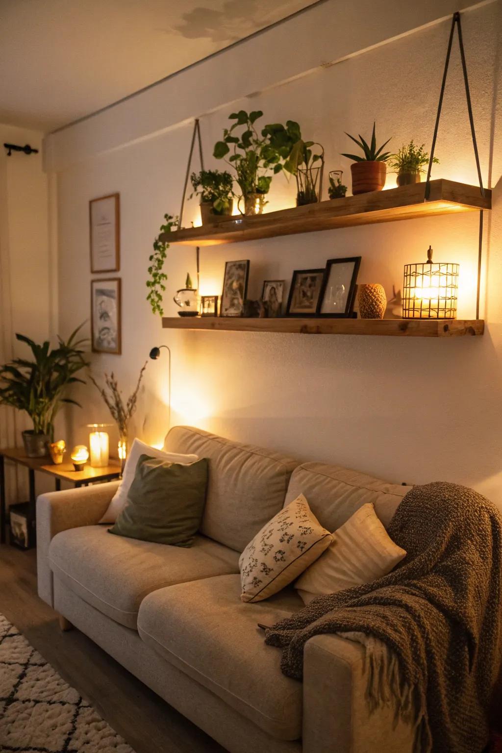Soft lighting establishes a cozy atmosphere.