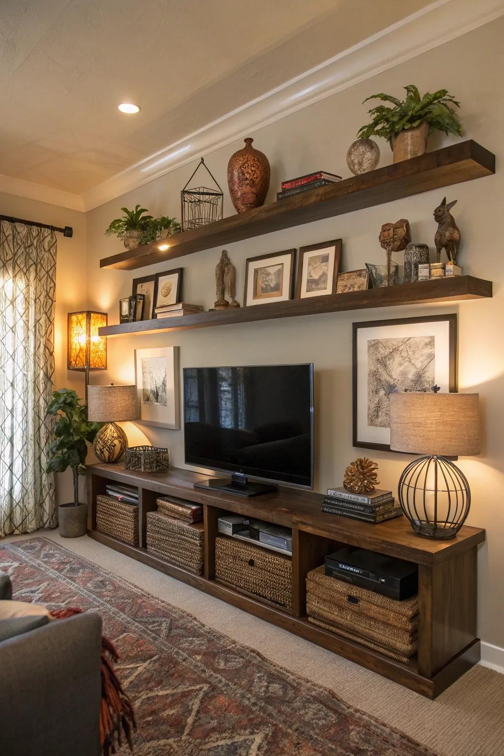 Showcase your style with artistic details on your floating racks.