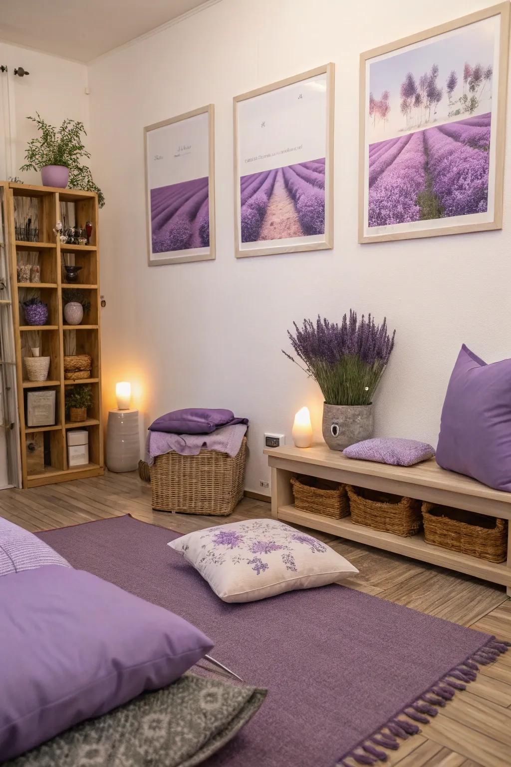 Lavender accents contribute a serene detail to your decoration.