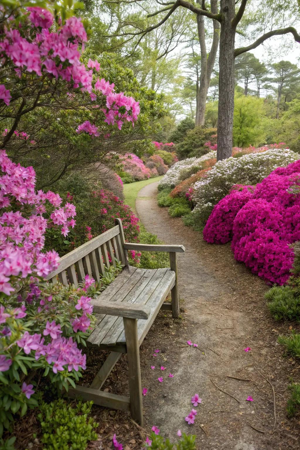 Unwind in a snug corner surrounded by exquisite azaleas.