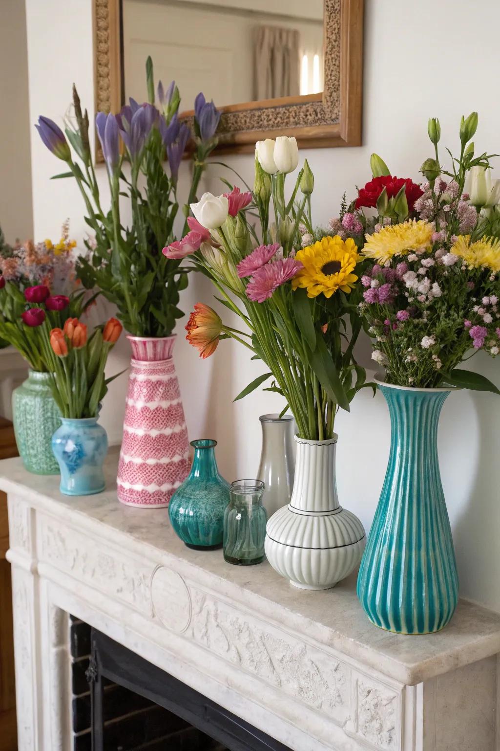 Blend and match containers for a playful, curated floral display.