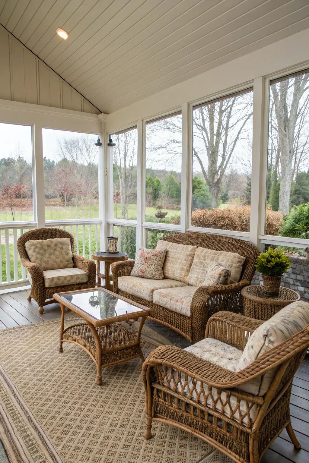 All-weather furnishings standing up to weather changes.