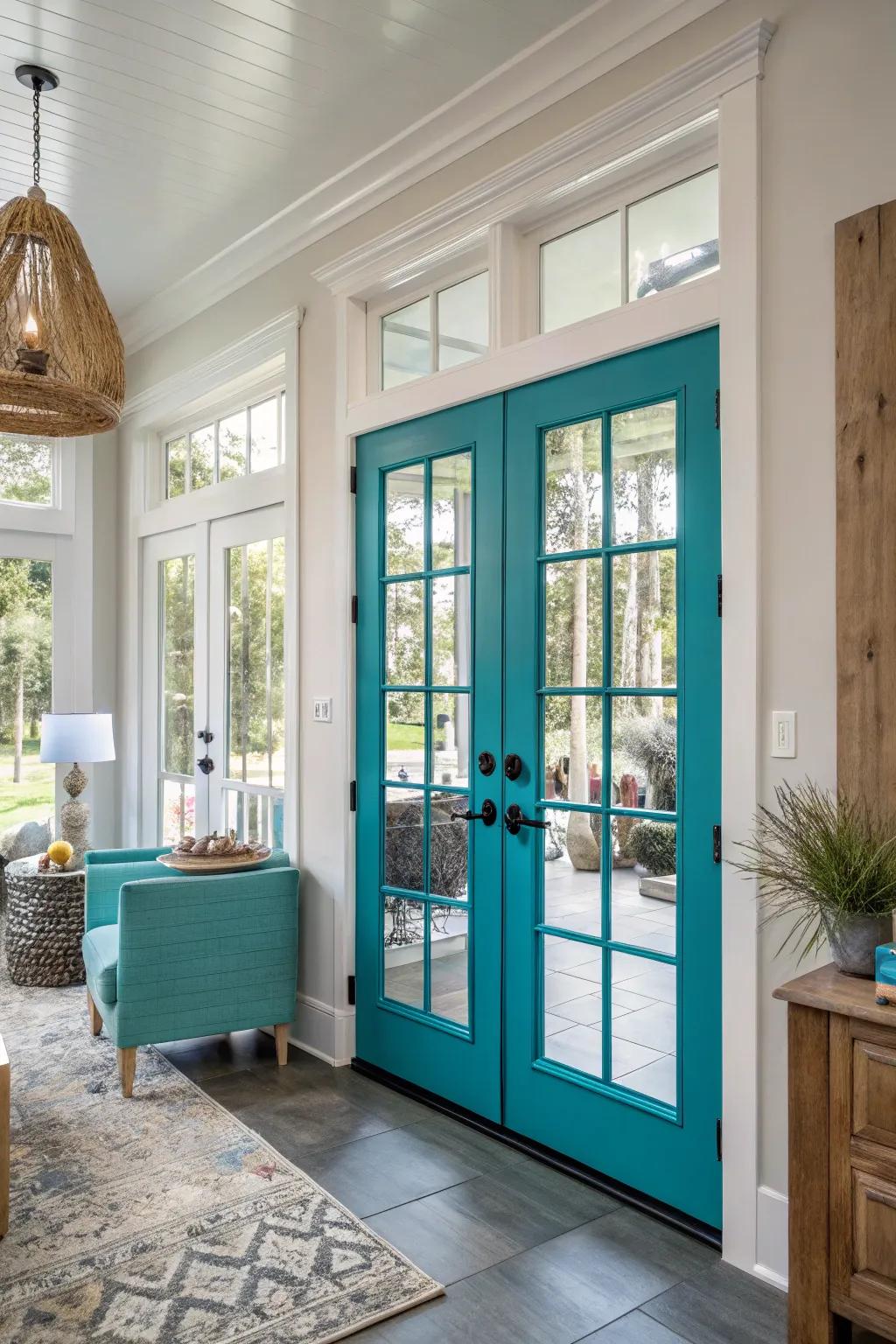 Striking colors make French doors pop.