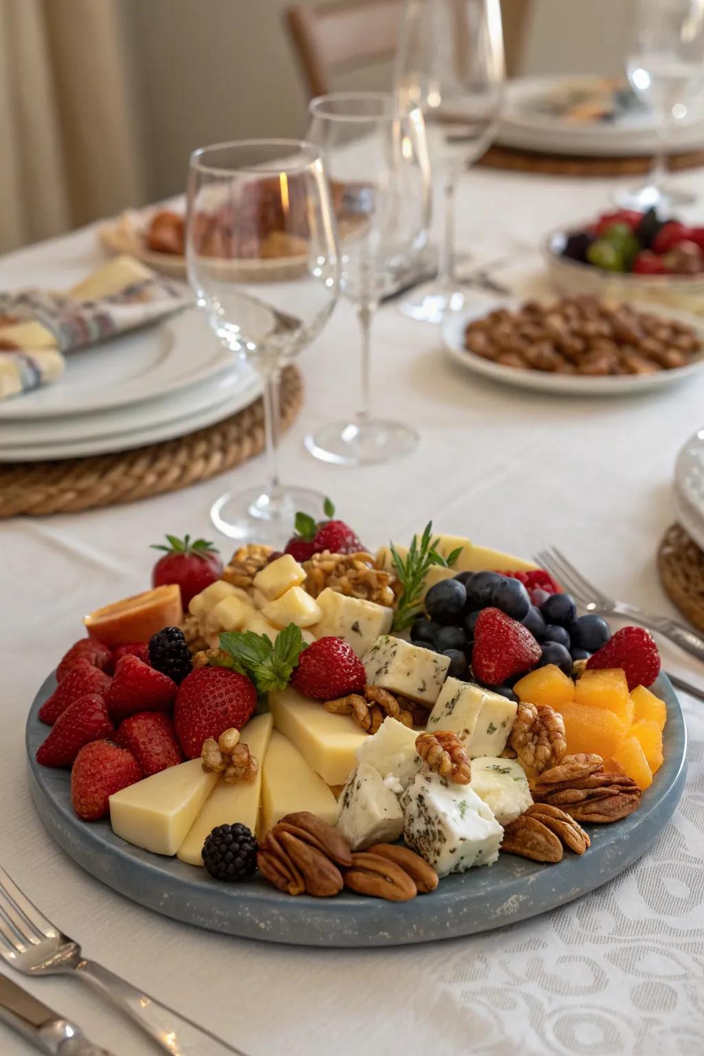 A scrumptious consumable centerpiece functioning both as decoration and appetizer.