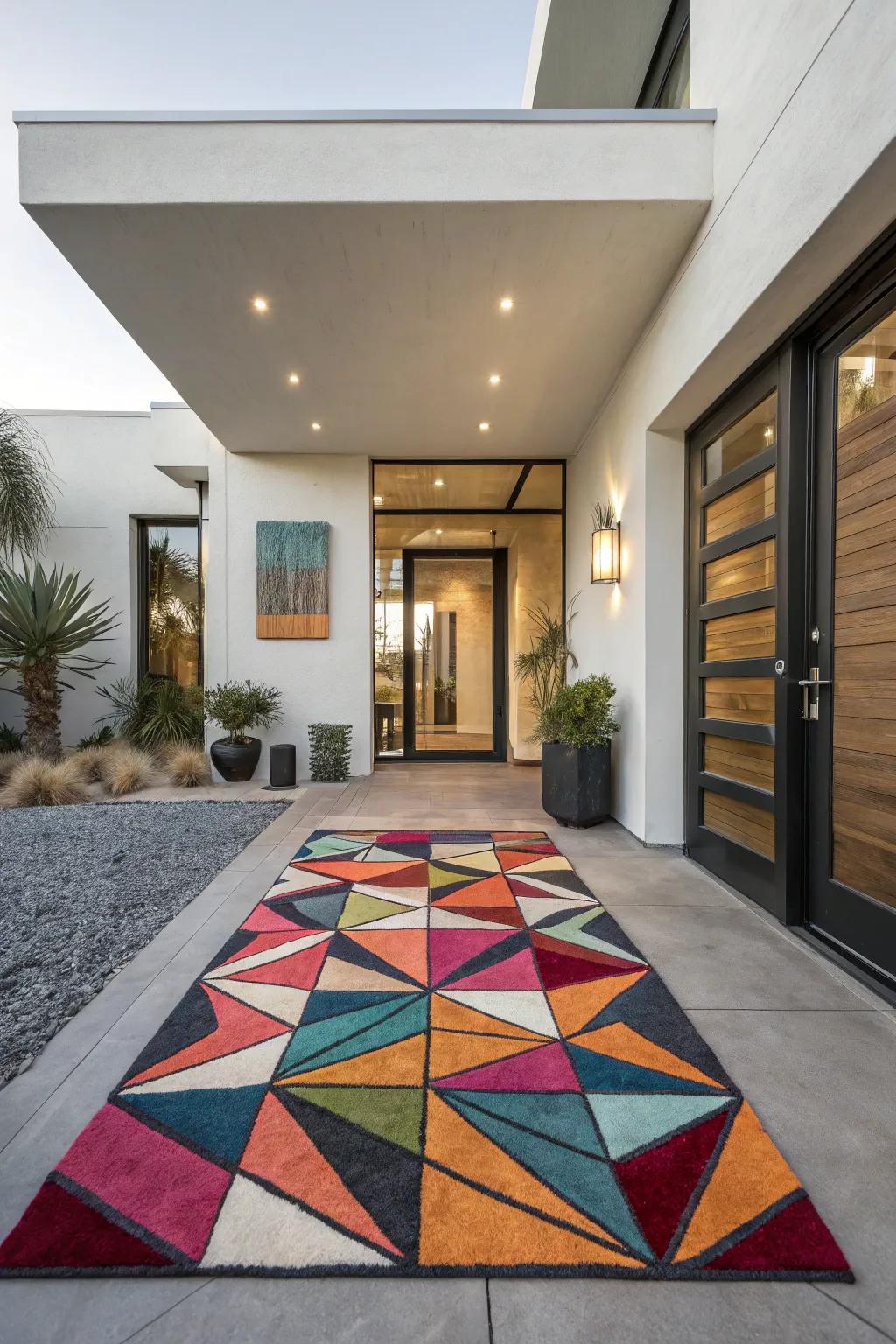 Abstract designs bring a modern, artistic flair to entryways.