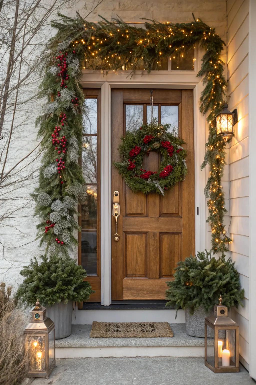 Seasonal decorations maintaining a vibrant and joyful entrance.