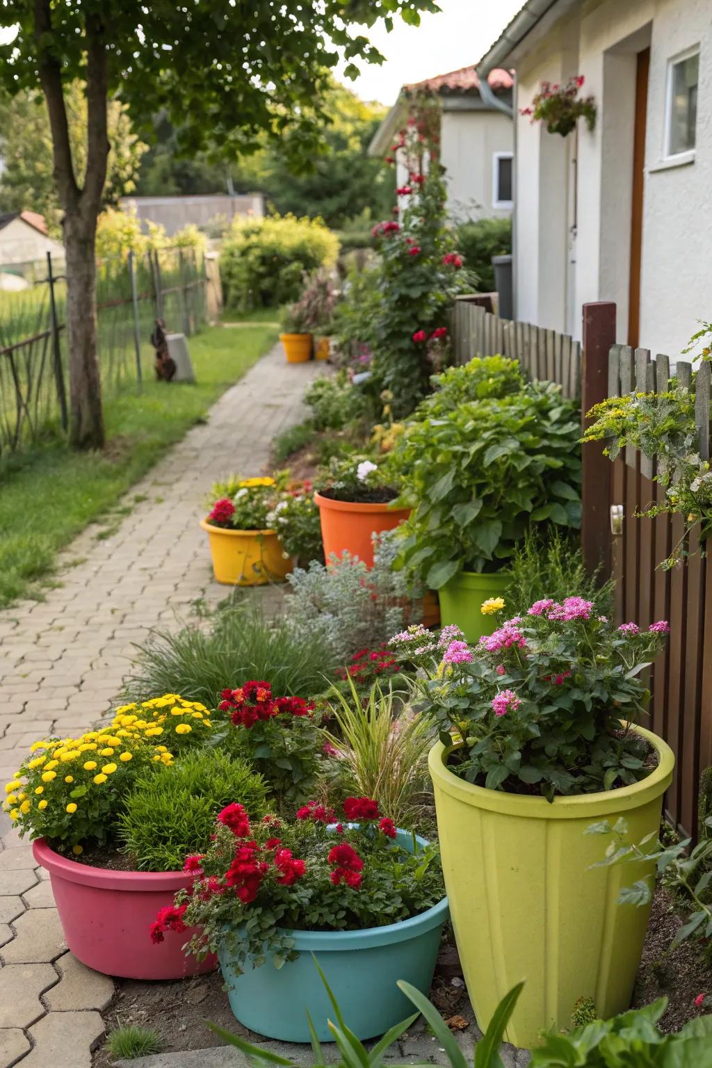 Containers provide versatility for planting and smooth seasonal transitions.