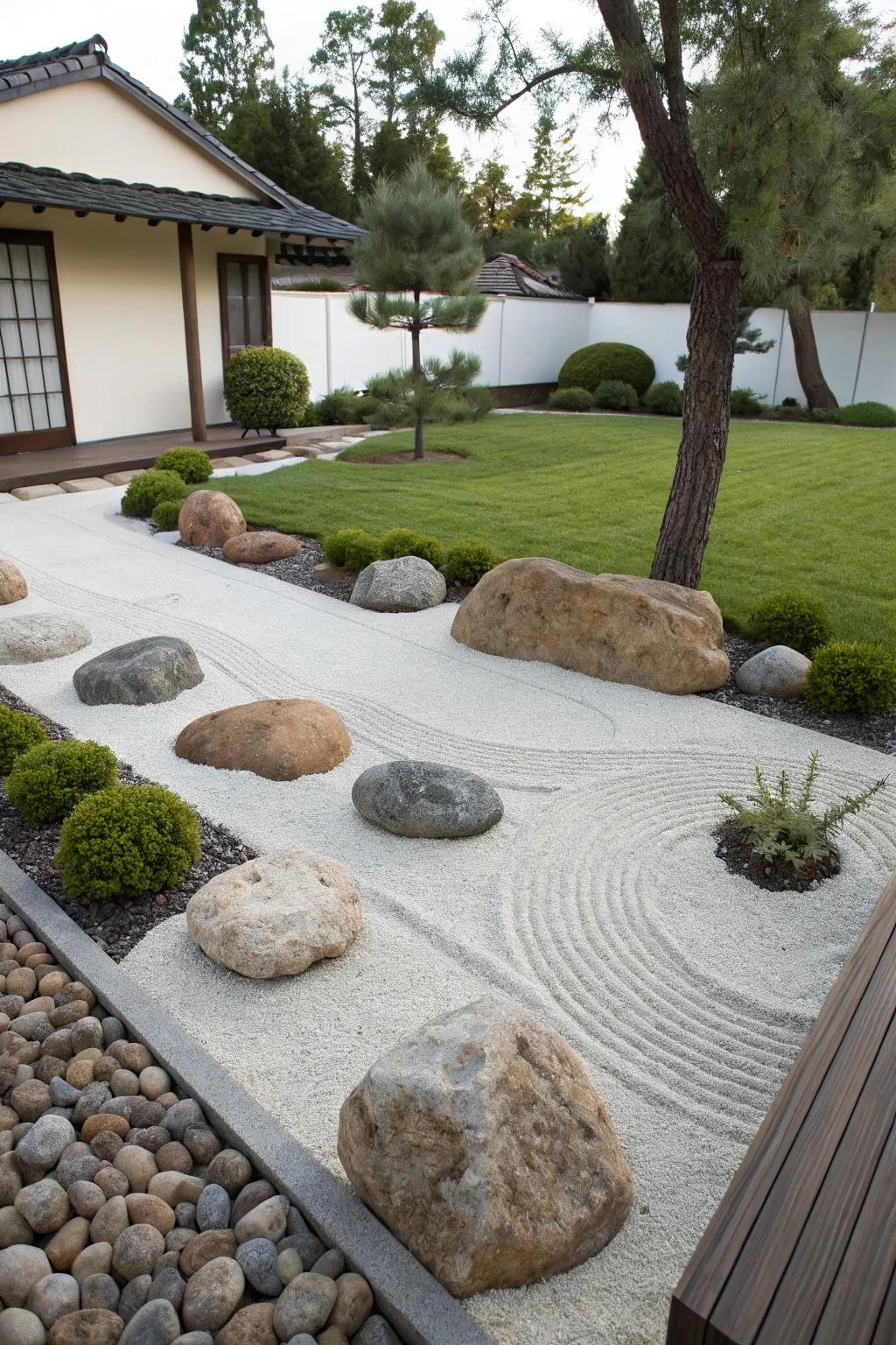 In any yard, a Zen garden provides a tranquil area.