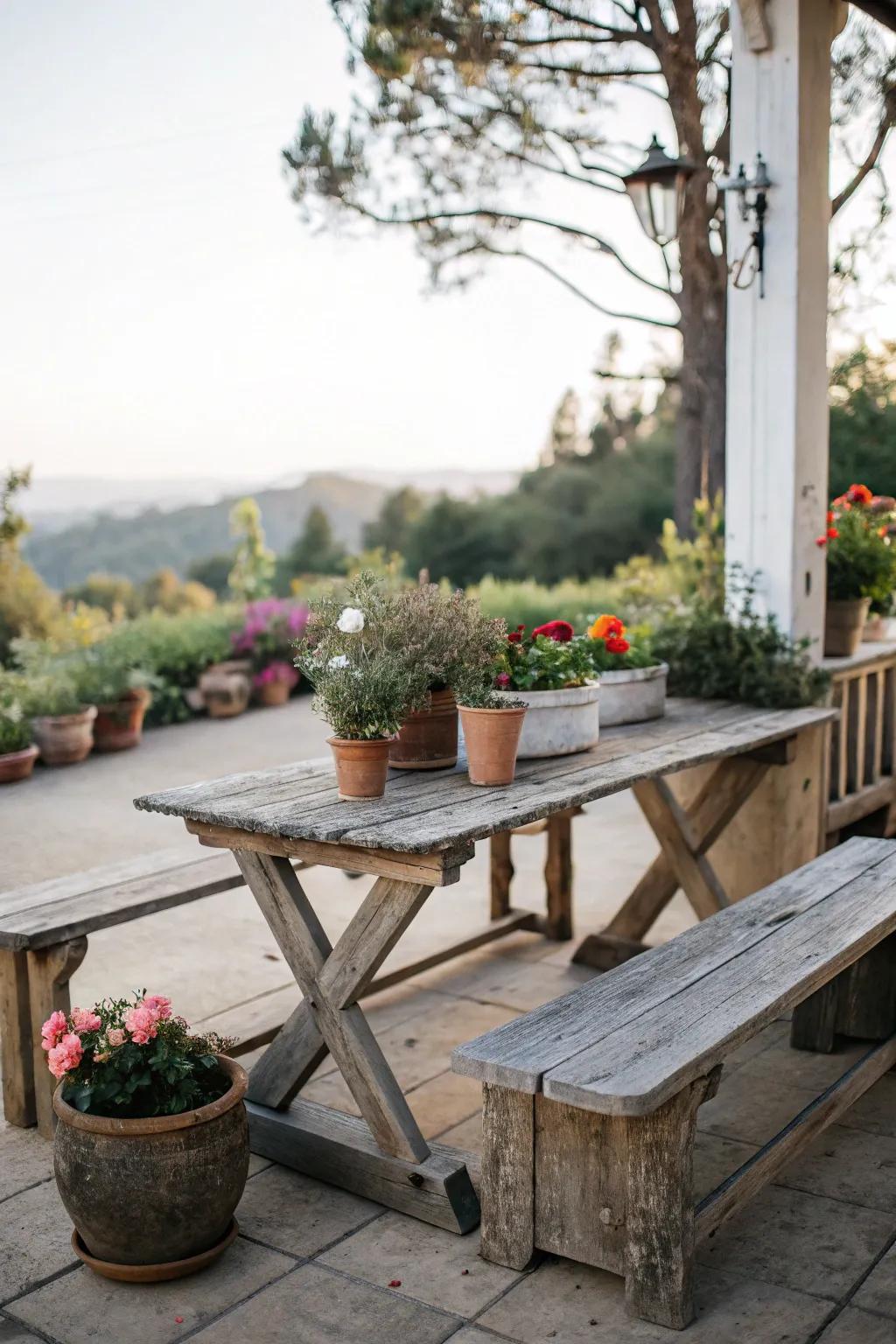 Timber components bring warmth and homespun allure to patio spaces.