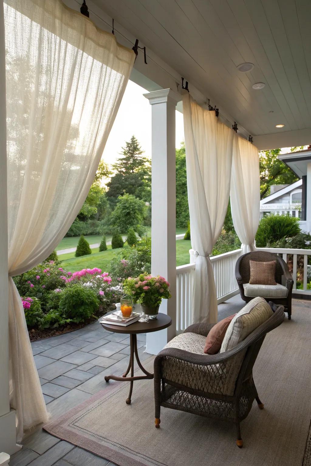 Outdoor curtains deliver privacy and elegance to your porch.
