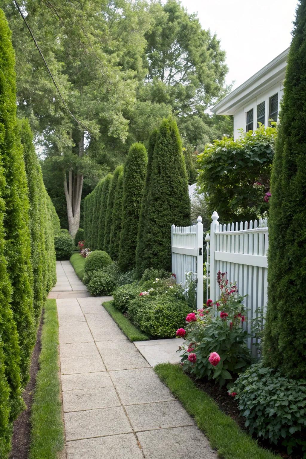 Concealment hedges cultivate a secluded and welcoming atmosphere.