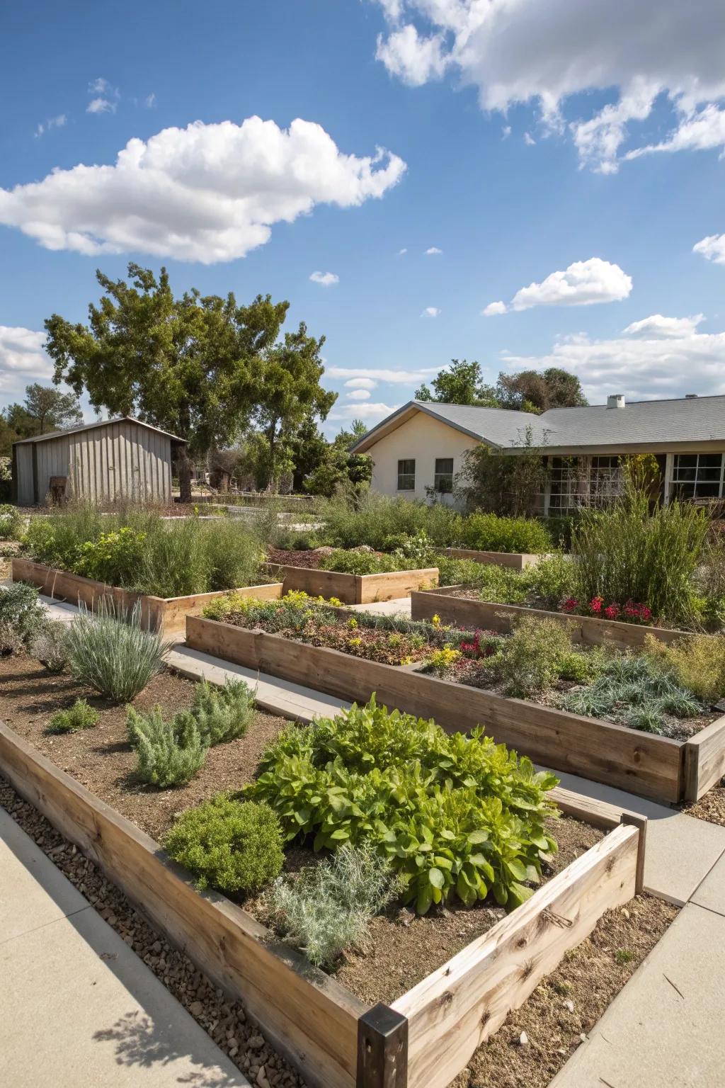 Raised beds improve plant health and aesthetics.