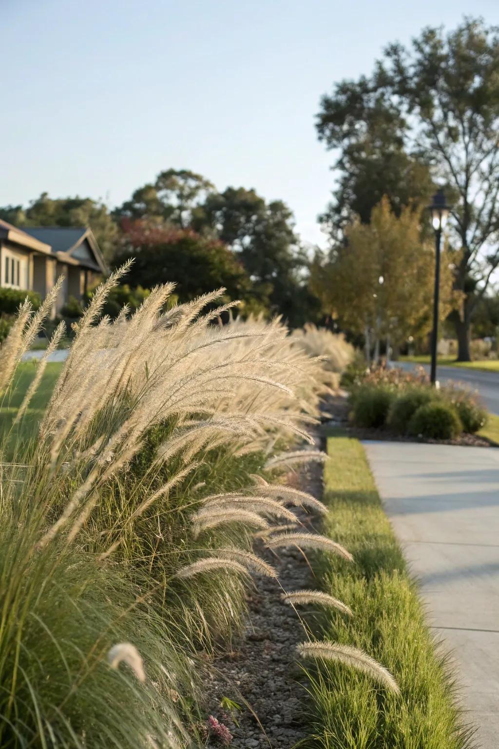 Feather grasses provide a dynamic and natural boundary for your space.