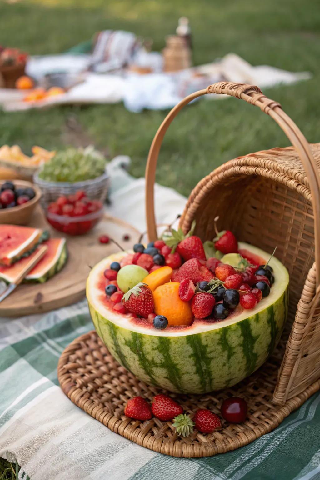 A watermelon basket is equally practical and festive for offering fruit salad.