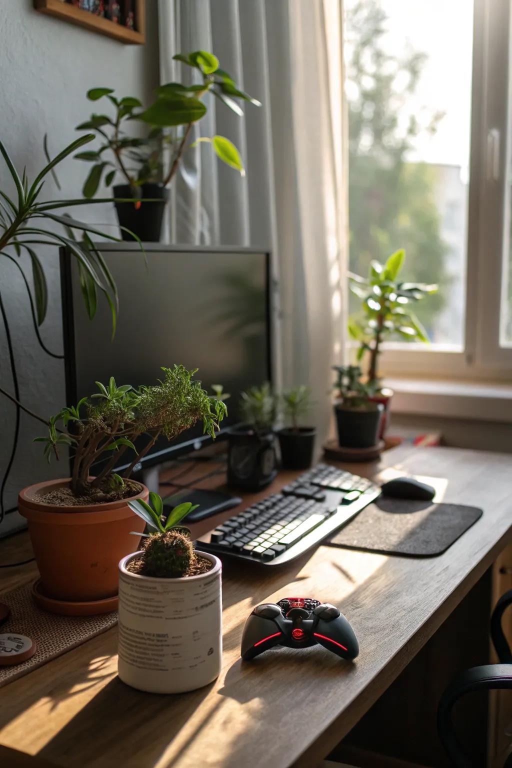 Plants offer a refreshing and calming presence in your gaming area.
