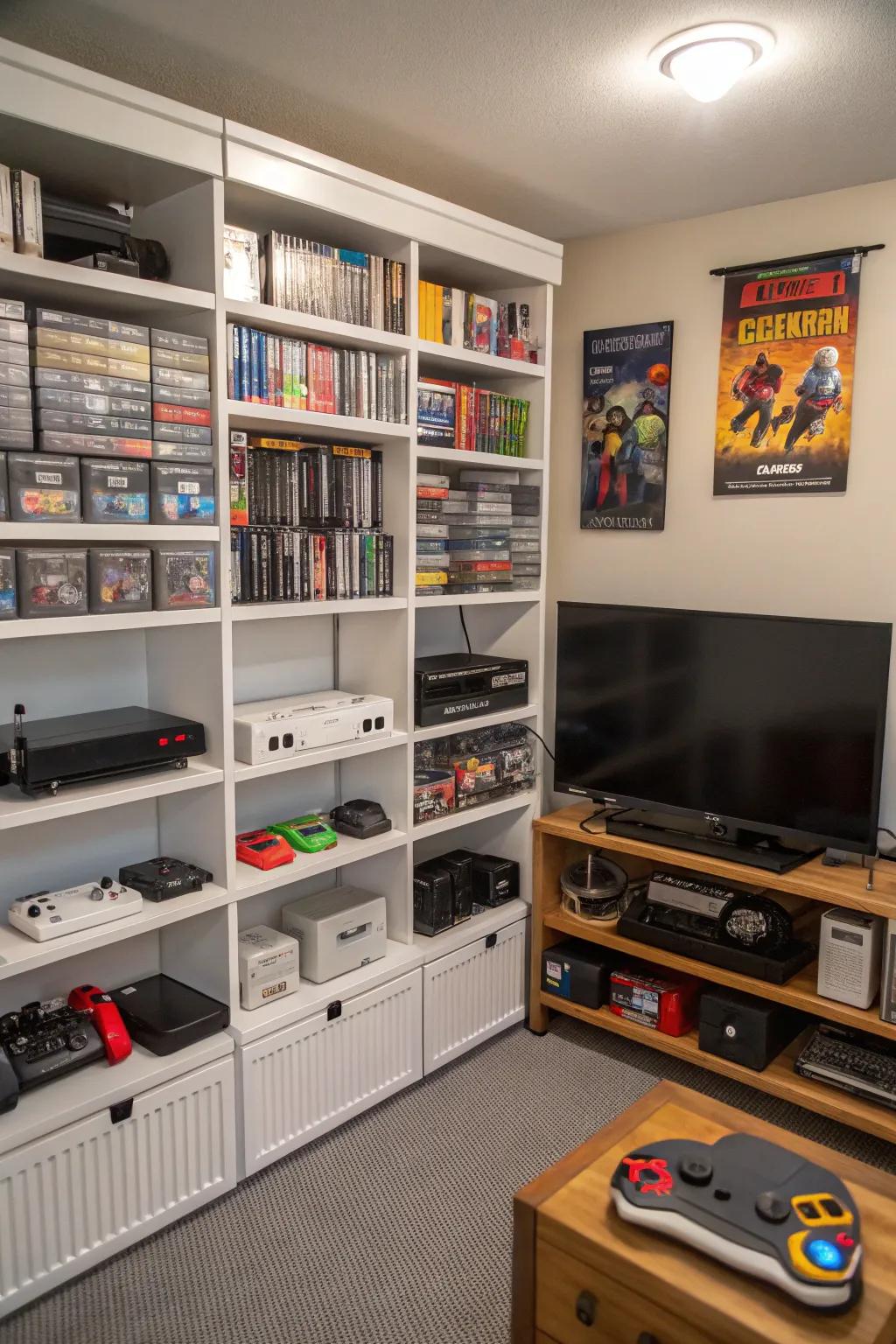 Vertical storage assists in keeping your gaming area organized and elegant.