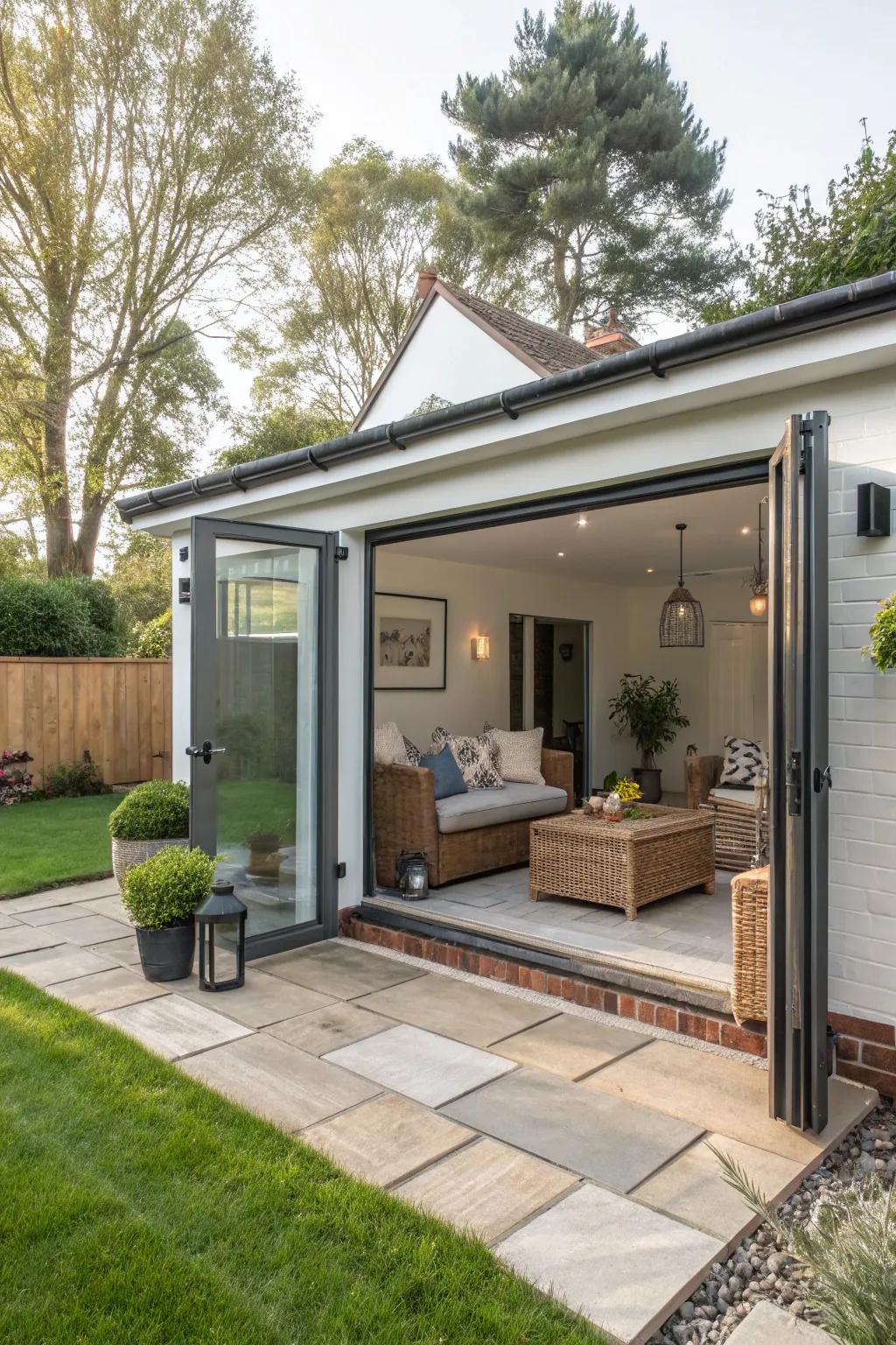 Outside seating extends the living area into the open air.
