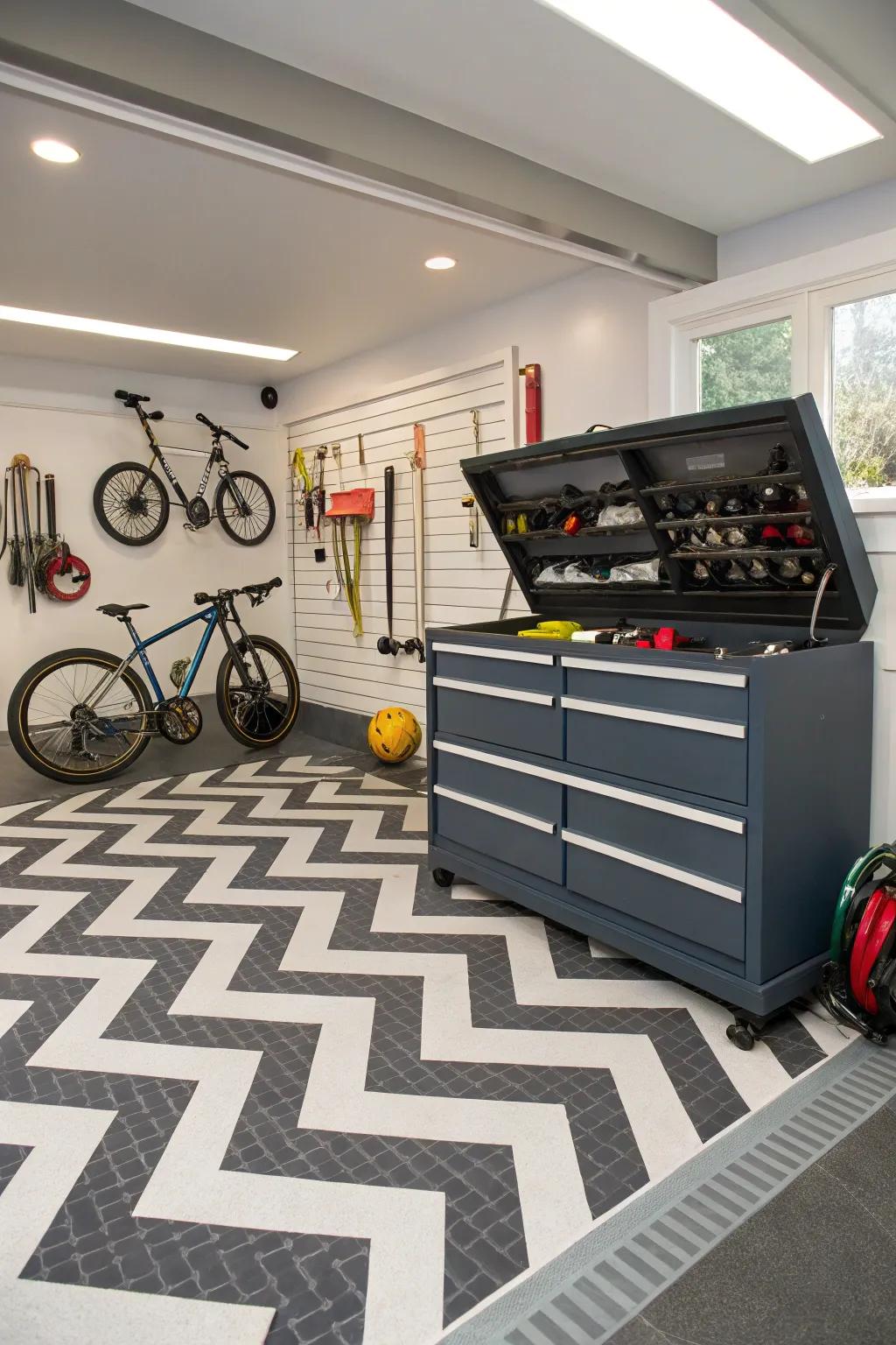 Enhance space with dynamic chevron patterns.
